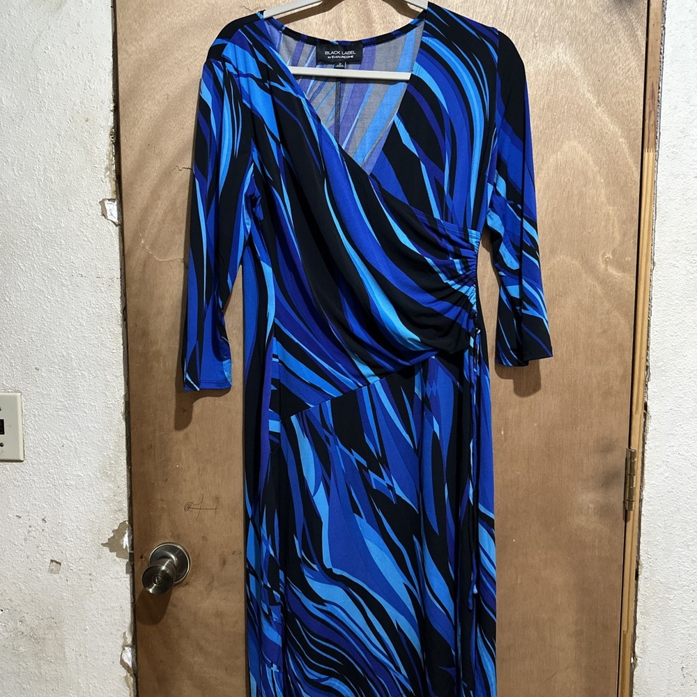 Black Label  By Evan Picone Side Wrap Blue Cocktail Dress 12